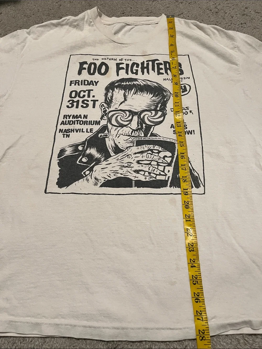 Foo Fighters Frankenstein Oct 31st Nashville TN White Graphic Band T-Shirt